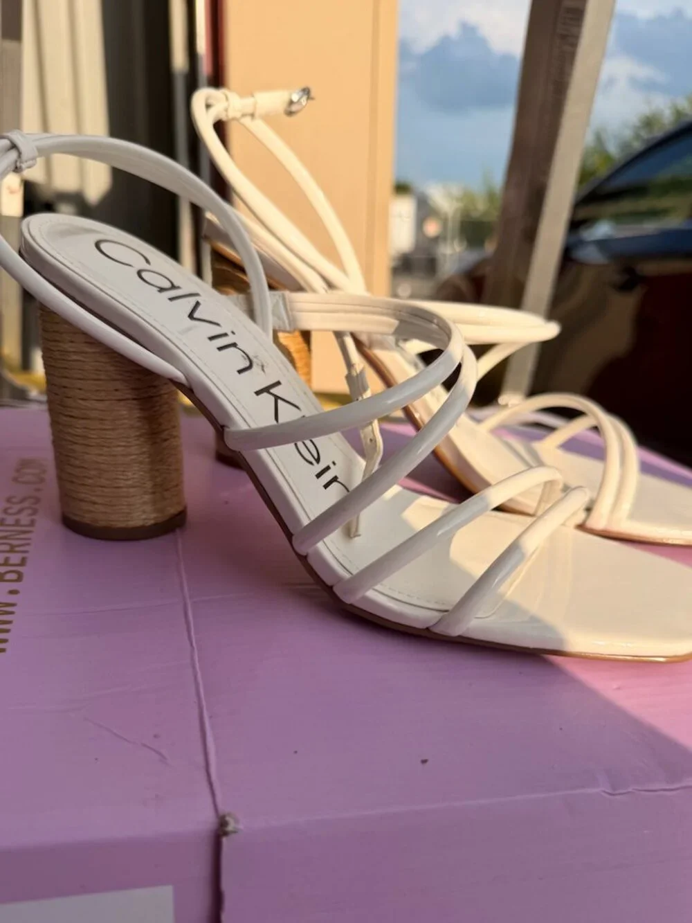 Calvin Klein White Strappy Block Heel Sandals | Size 9.5